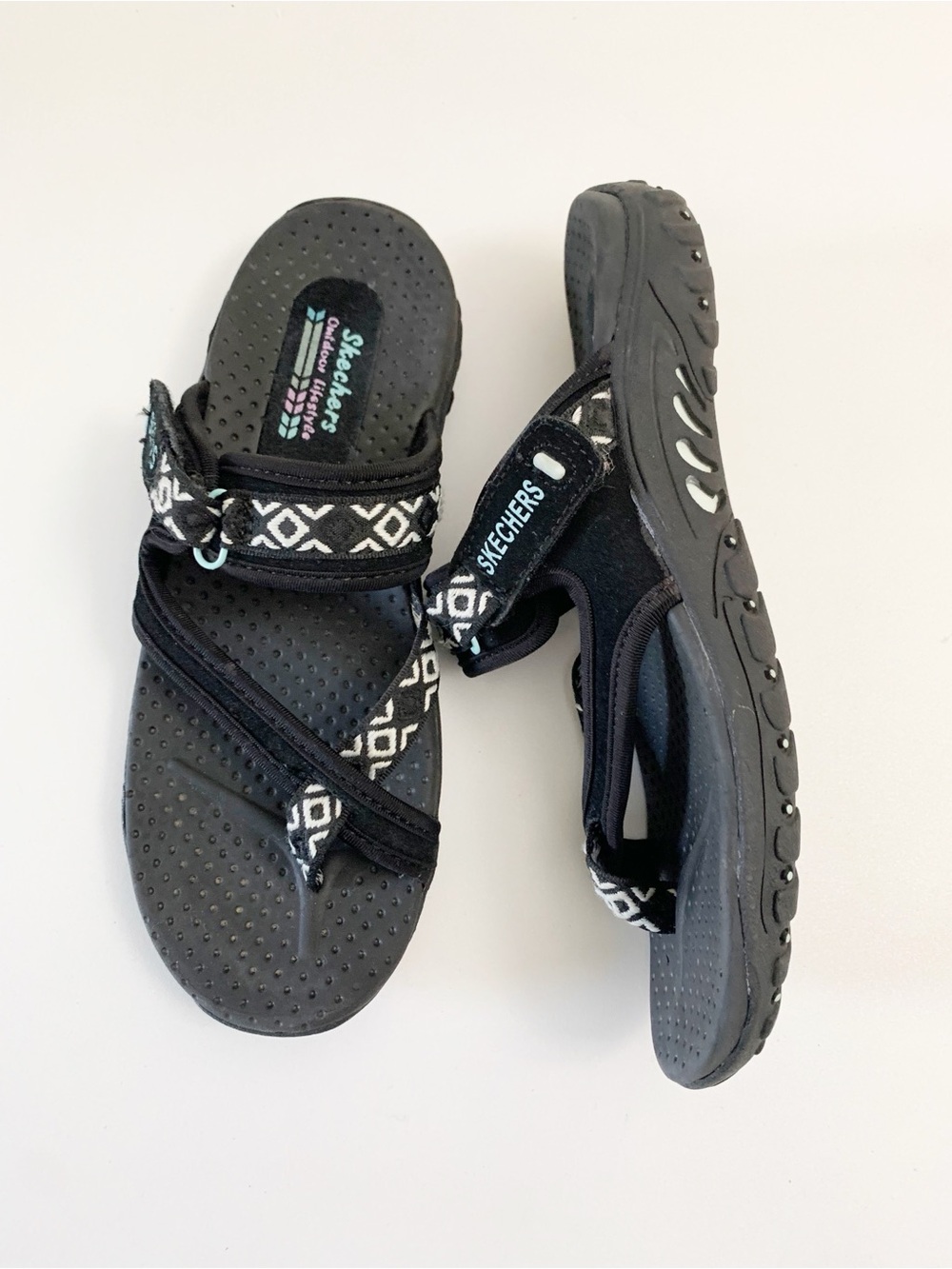 Skechers Women’s Black Reggae Swag Toe Woven Sandals ~ 7